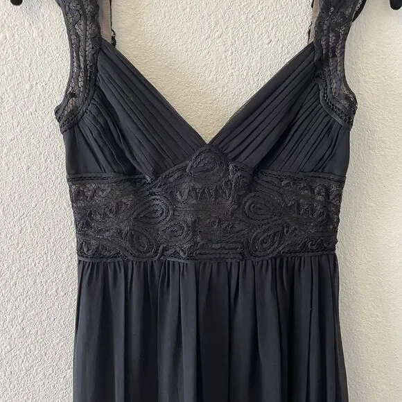 BCBG MaxAzria Dress Size 0 Silk Black Long Cap Sleeve Formal Black Tie Classic - Picture 3 of 16